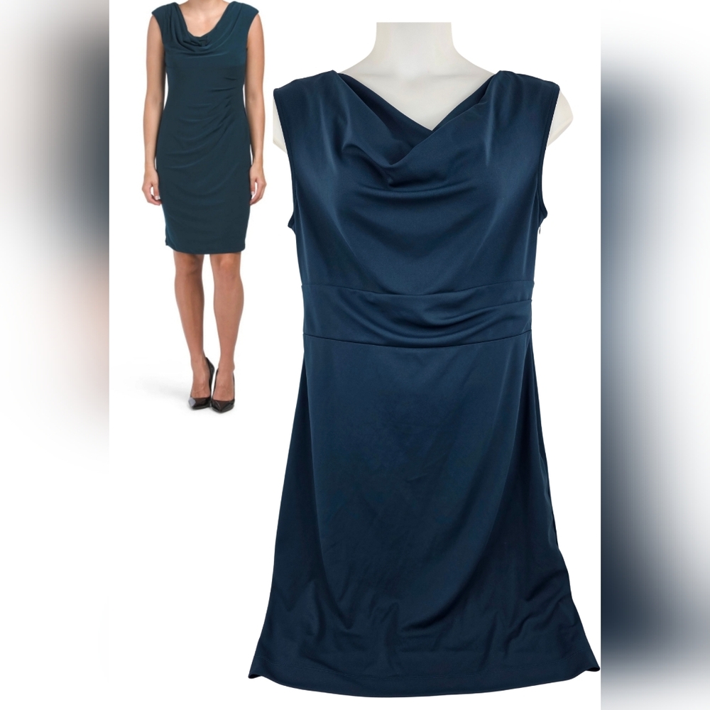 Ann Taylor Size 16 Blue Sleeveless Cowl Neck Dress 2001-W